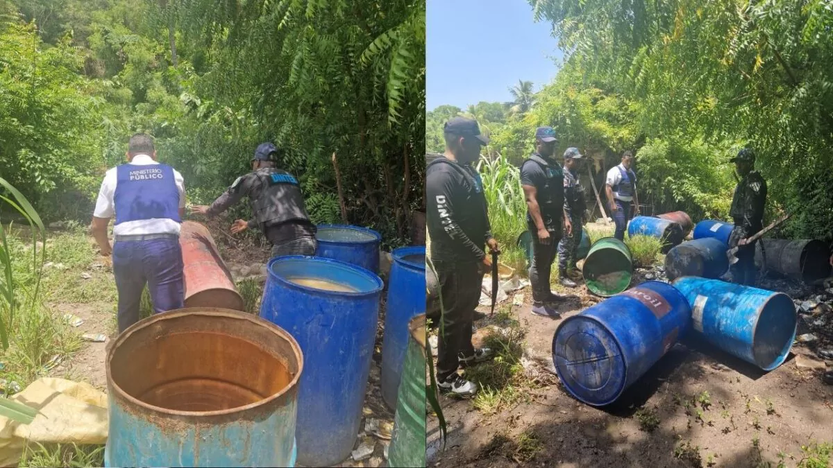 Autoridades desmantelan fábrica clandestina de alcohol en Azua y destruyen más de 2,100 galones de clerén